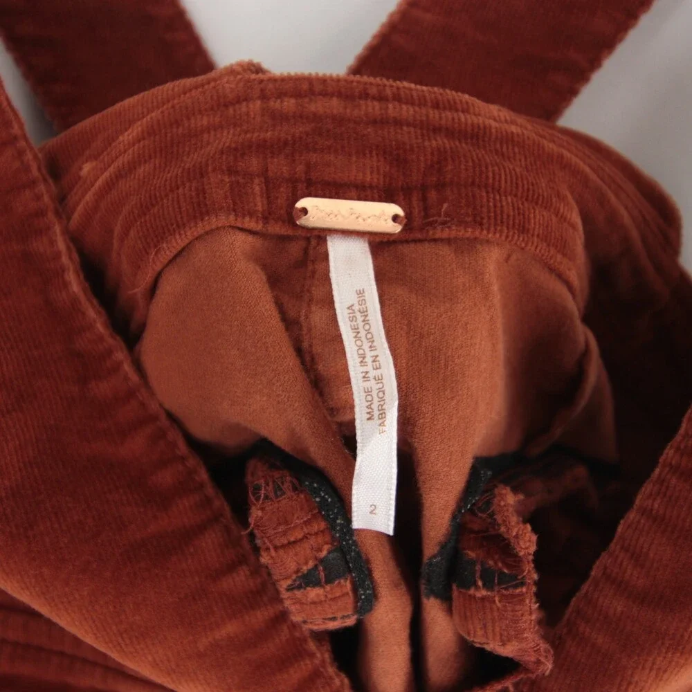 Free People Old School Love Pinafore Dress Womens 2 Rust Corduroy Button Front